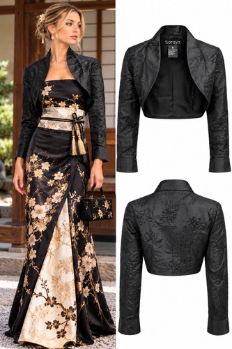 Black satin floral - black, embroidered