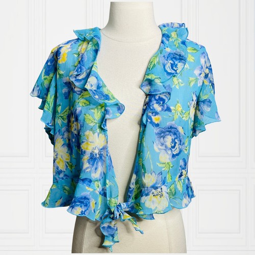Blue floral chiffon ruffle tie - blue,